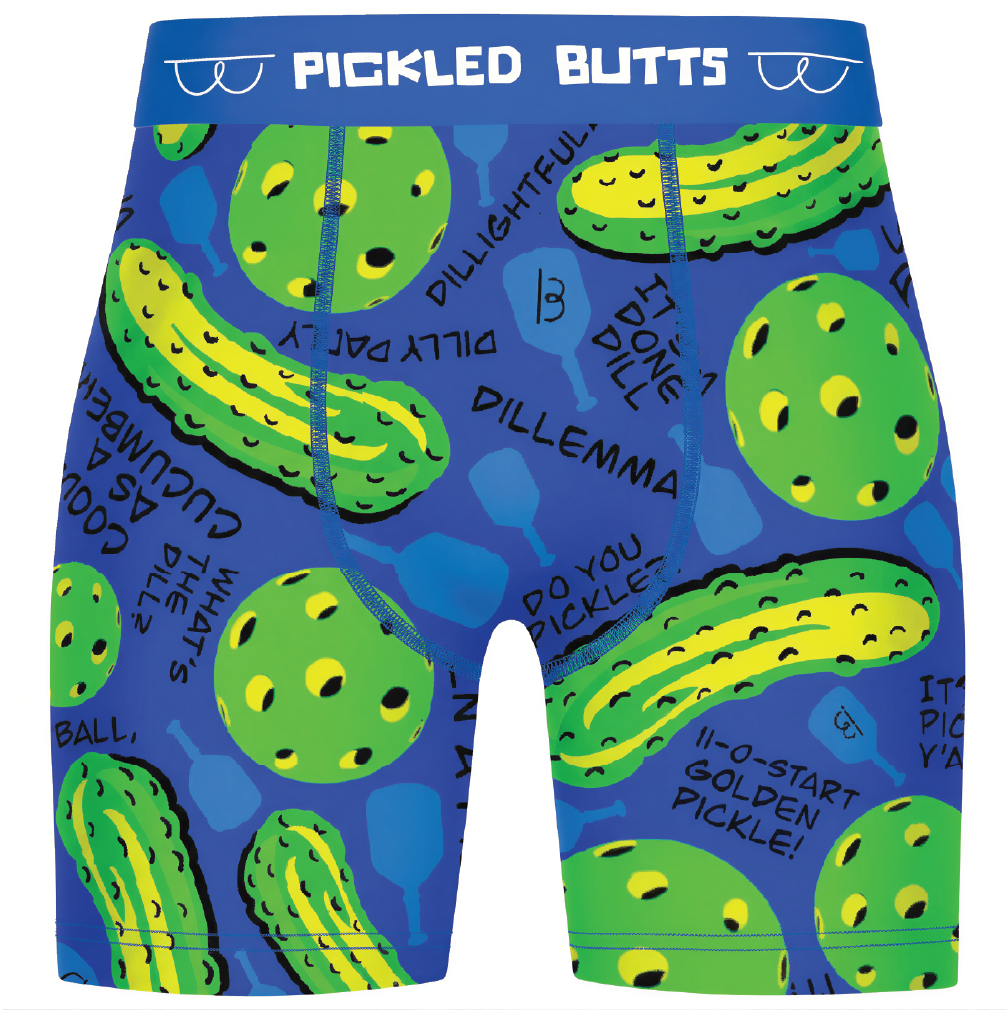BigDillPattern-Men's seamless underwear with green pickle design and text on a white background